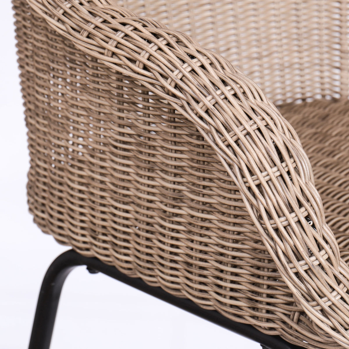 Ladd Outdoor Metal Wicker Barstool set of 2 in natural brown wicker with black metal frames on Tampa Home & Garden Store