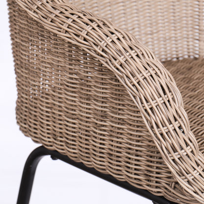 Ladd Outdoor Metal Wicker Barstool set of 2 in natural brown wicker with black metal frames on Tampa Home & Garden Store