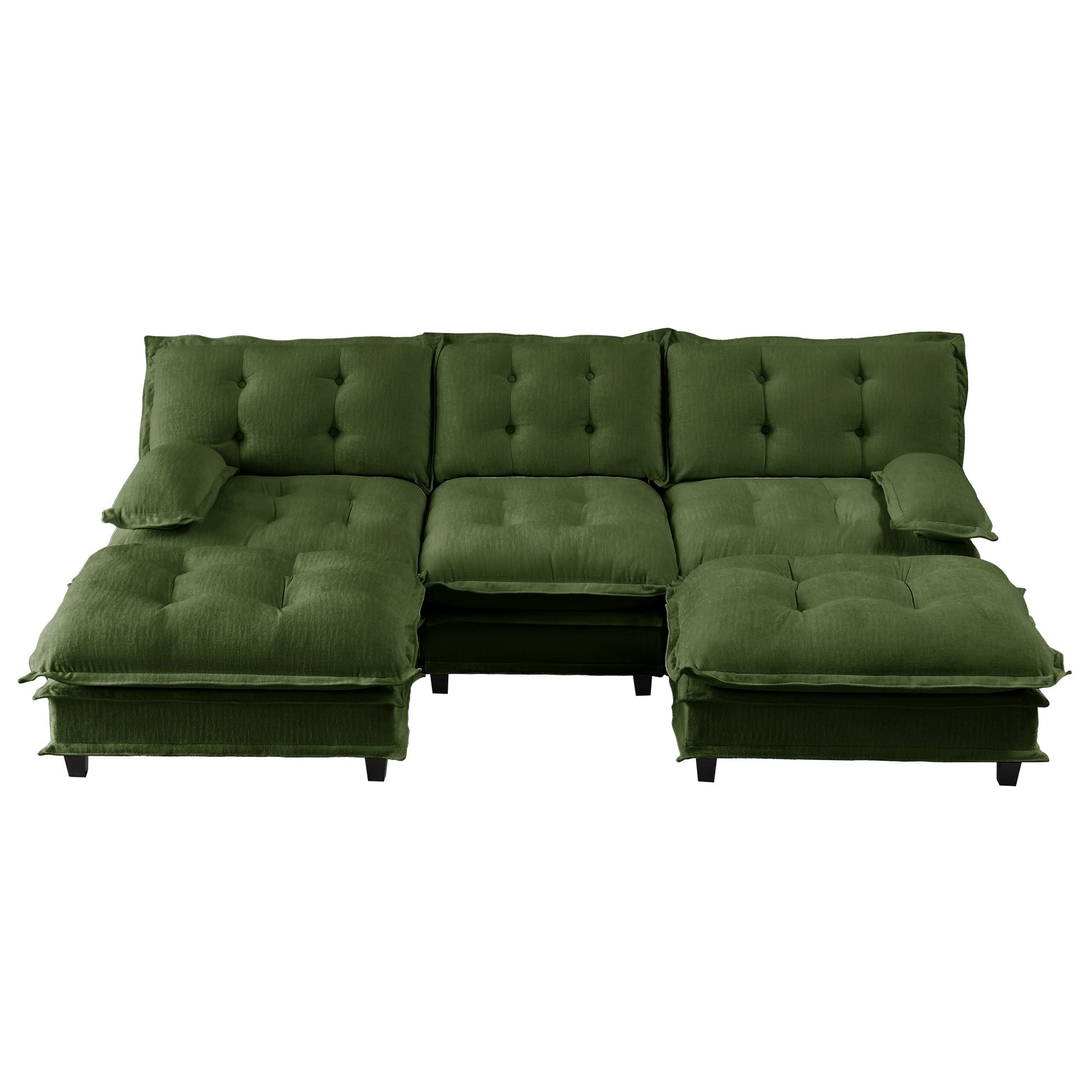 107-inch U-shaped sofa modular sectional cloud couch with two ottomans in green velvet on Tampa Home & Garden Store