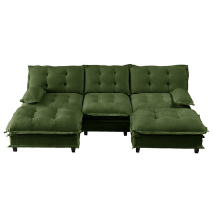 107-inch U-shaped sofa modular sectional cloud couch with two ottomans in green velvet on Tampa Home & Garden Store