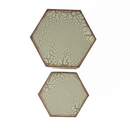 Selva accent table set: three hexagonal outdoor side tables with cracked tan leather texture on Tampa Home & Garden Store