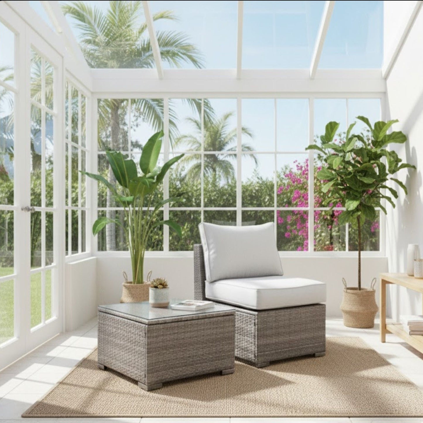 Modern Patio Set With Coffee Table, 2-piece HouseOfZazla outdoor sectional in gray wicker on Tampa Home & Garden Store