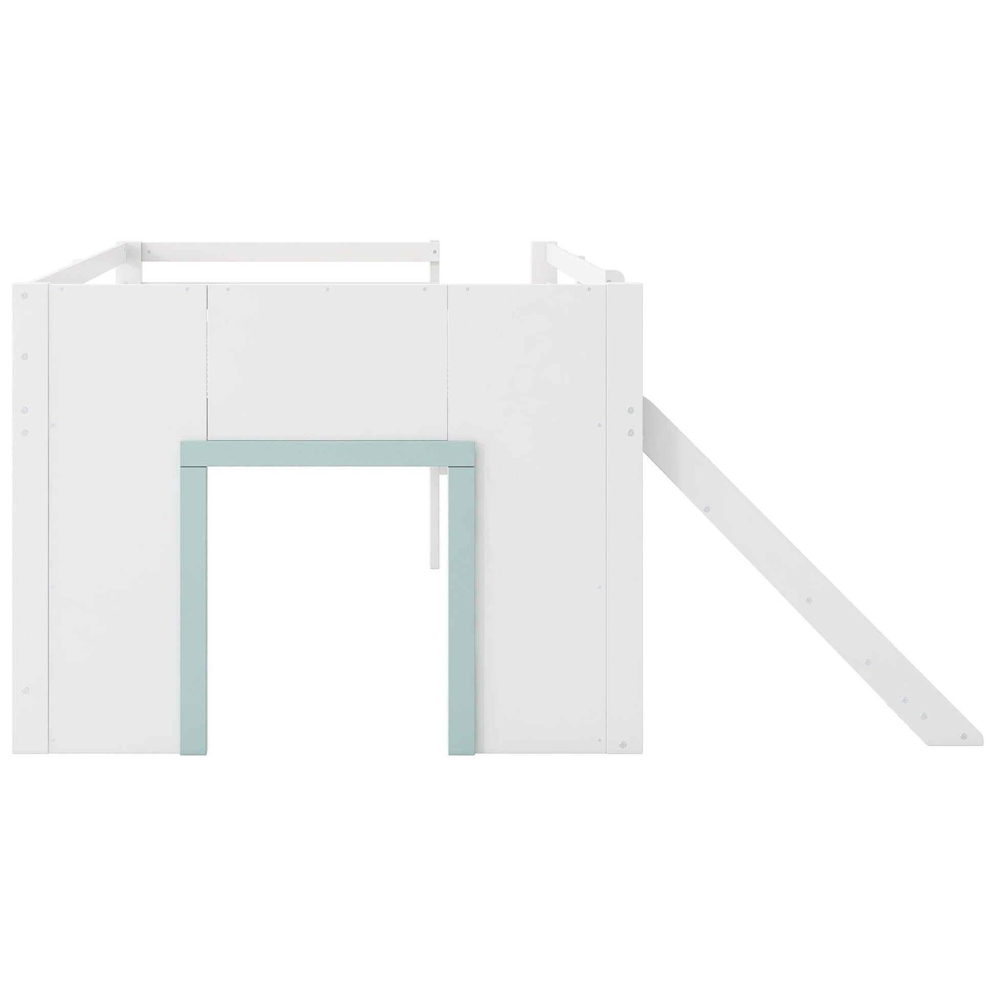 HouseOfZazla white modern low loft bed frame with turquoise accent doorway panel and storage on Tampa Home & Garden Store