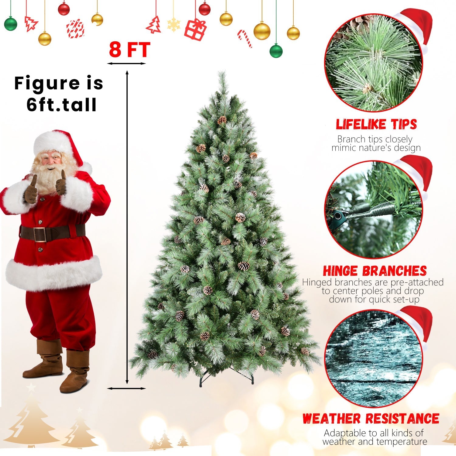 8 ft full-bodied pre-decorated pinecone Christmas tree by HouseOfZazla with pinecone accents on Tampa Home & Garden Store