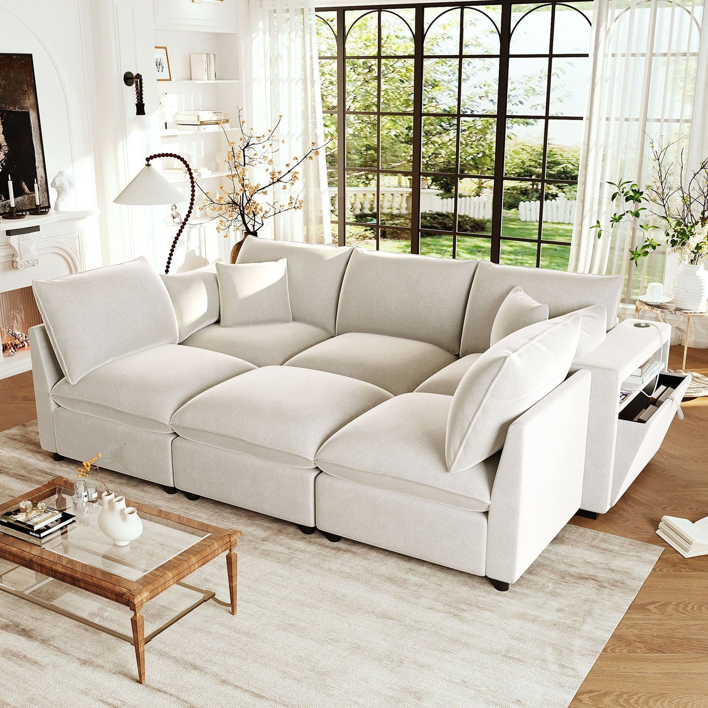 U Shaped Sectional Sofa and a Storage Ottoman