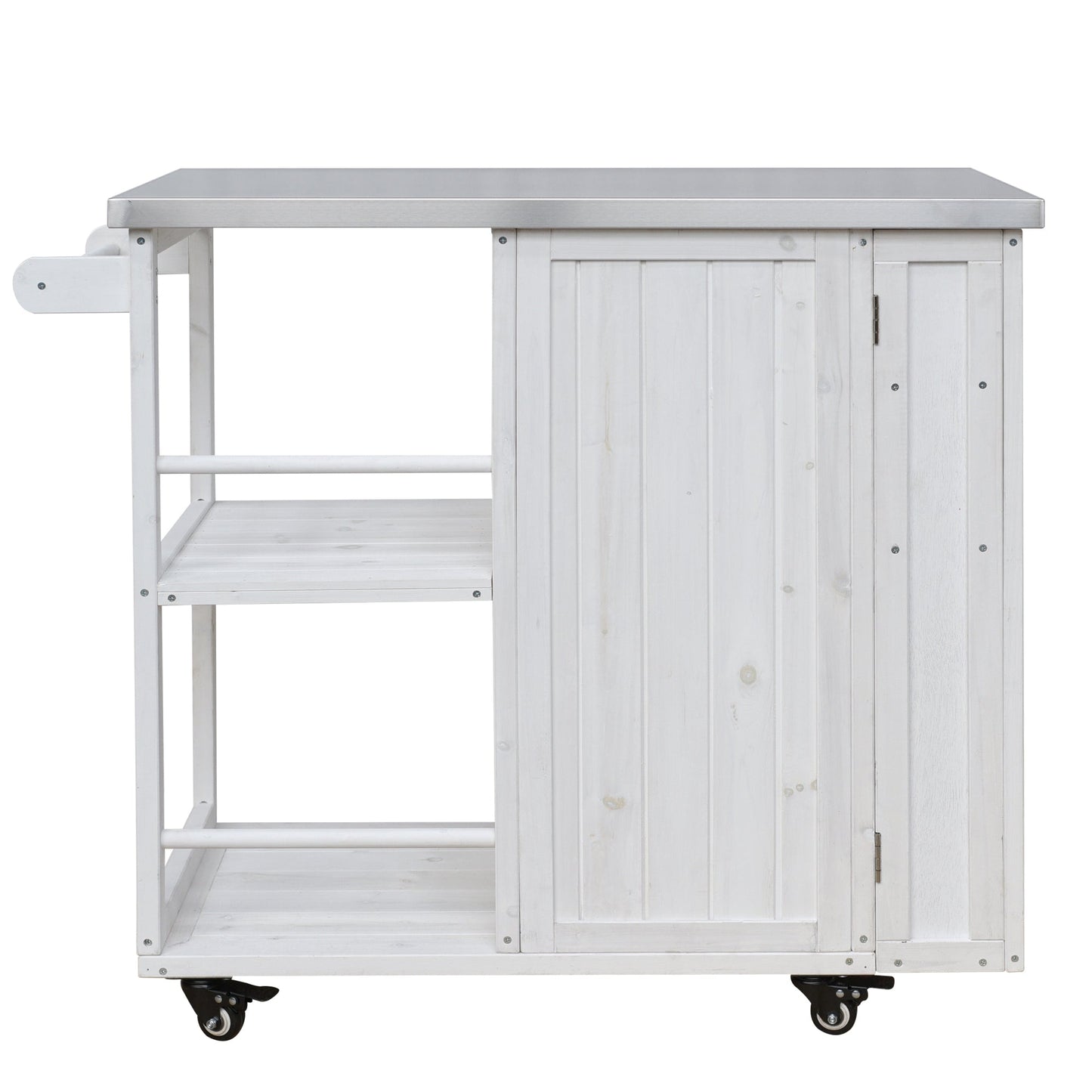 Outdoor Kitchen Island Fir Wood Prep Station with stainless steel top white finish on Tampa Home & Garden Store