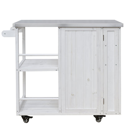 Outdoor Kitchen Island Fir Wood Prep Station with stainless steel top white finish on Tampa Home & Garden Store