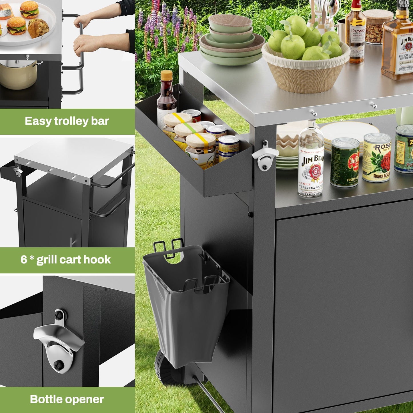 Outdoor Grill Cart With Storage Rack and Shelf