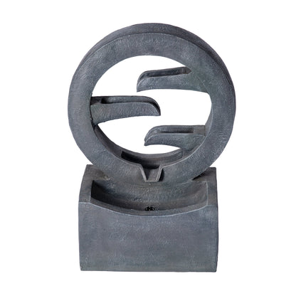 26.77'H Gray circular polyresin outdoor fountain with LED light interlocking ring design on Tampa Home & Garden Store