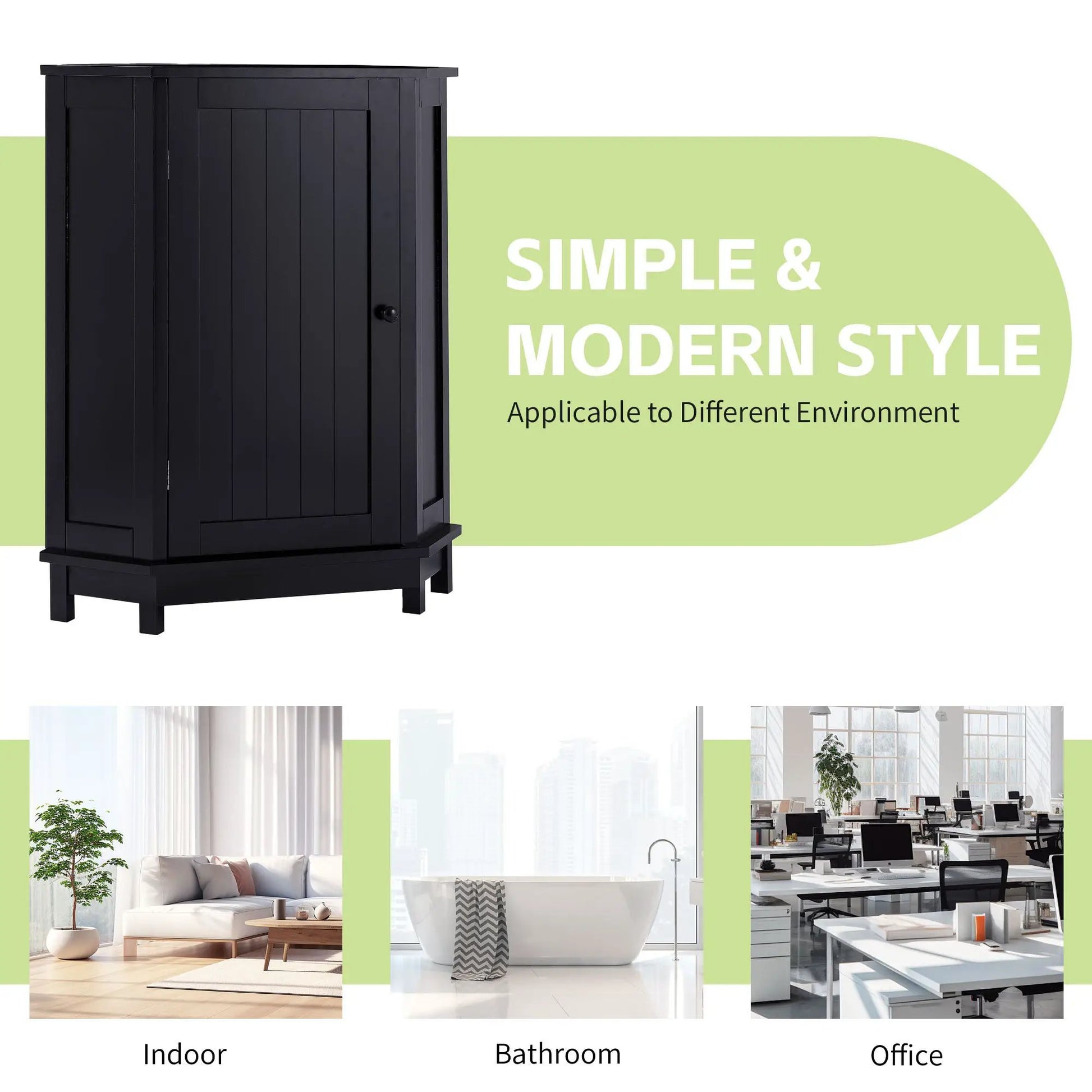 Corner bathroom cabinet in black with door and adjustable shelf by Unique Piece Furniture on Tampa Home & Garden Store