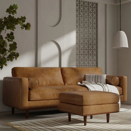 Morrison sofa and ottoman set in tan leather with wooden legs by Unique Piece Furniture on Tampa Home & Garden Store