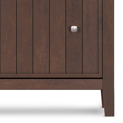 Acadian brown wooden entryway shoe cabinet with vertical slats and silver knob by HouseOfZazla on Tampa Home & Garden Store