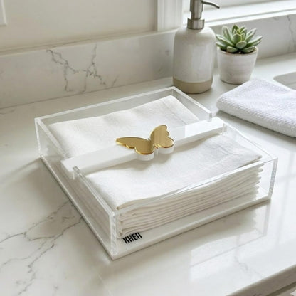 Clear Acrylic Napkin Holder with A Gold Butterfly
