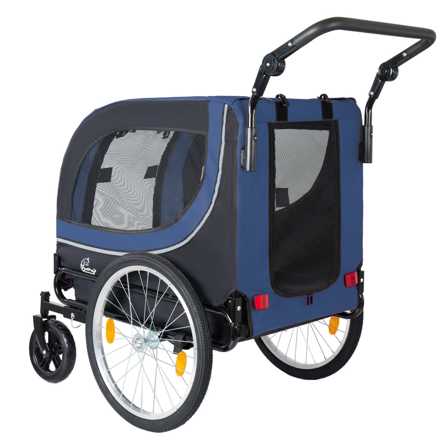 2-in-1 Bike Trailer & Pet Stroller blue and black with mesh windows and large spoke wheels on Tampa Home & Garden Store