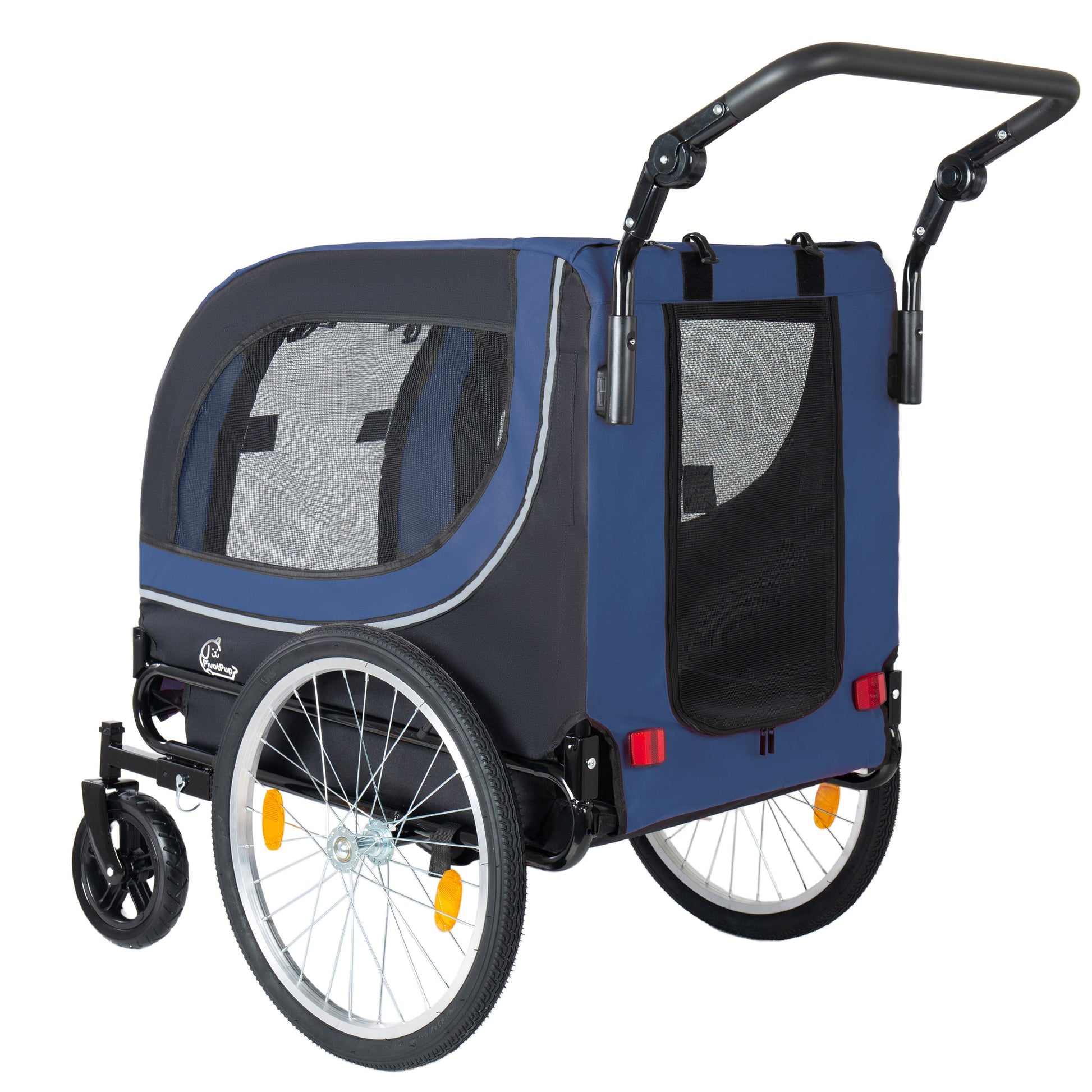 2-in-1 Bike Trailer & Pet Stroller blue and black with mesh windows and large spoke wheels on Tampa Home & Garden Store