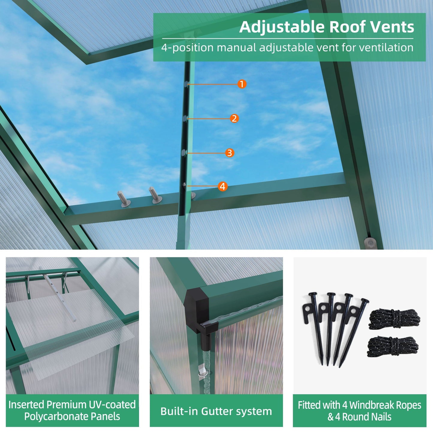 Strong Polycarbonate Walk In Greenhouse and Porch