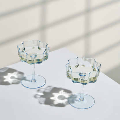 Cobalt Blue Wave Coupe Glasses Set of Two