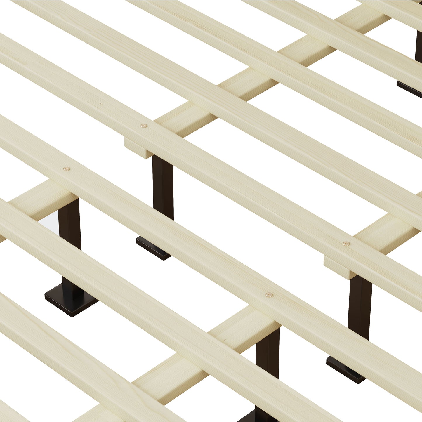 Solid wood platform king bed frame with cross lattice slats and dark legs HouseOfZazla on Tampa Home & Garden Store