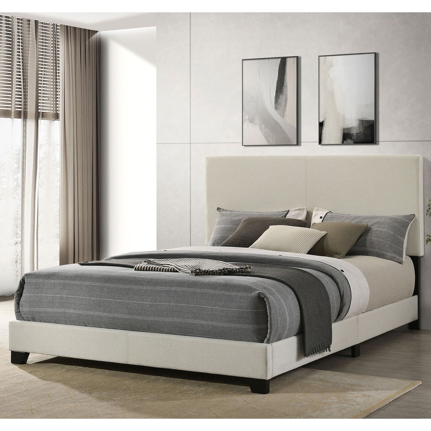 Efram Panel Bed upholstered platform bed in grey fabric by HouseOfZazla on Tampa Home & Garden Store