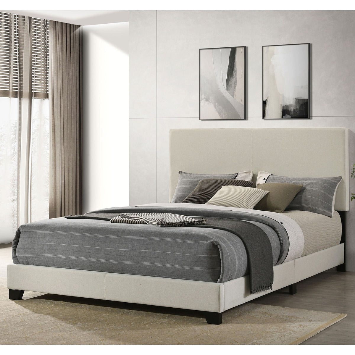 Efram Panel Bed upholstered platform bed in grey fabric by HouseOfZazla on Tampa Home & Garden Store