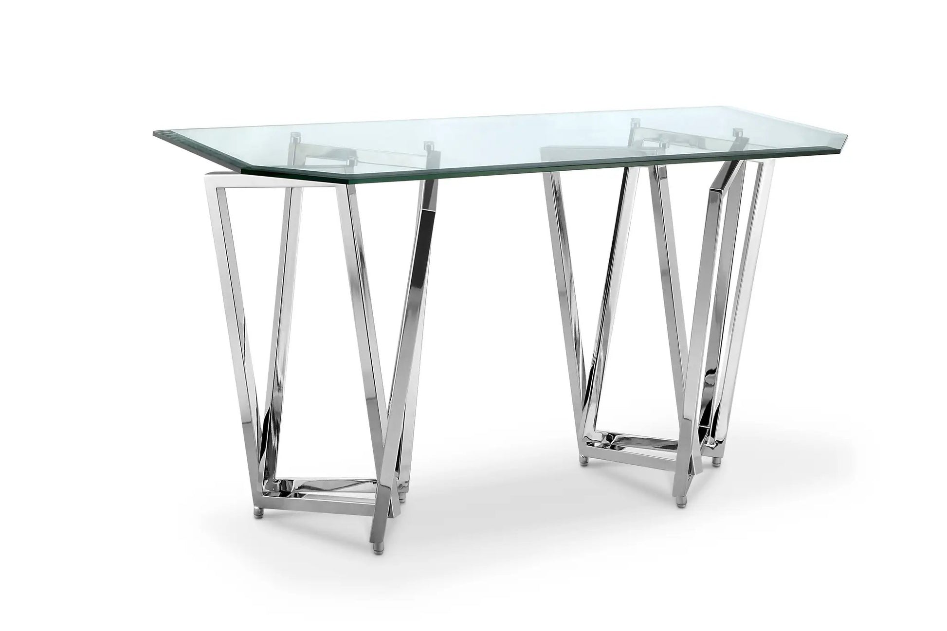 Lenox Square rectangular chrome glass top sofa table with angular chrome legs on Tampa Home & Garden Store