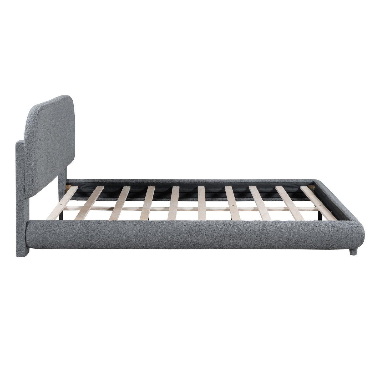 Upholstered platform bed in gray fabric with thick frame and headboard HouseOfZazla on Tampa Home & Garden Store