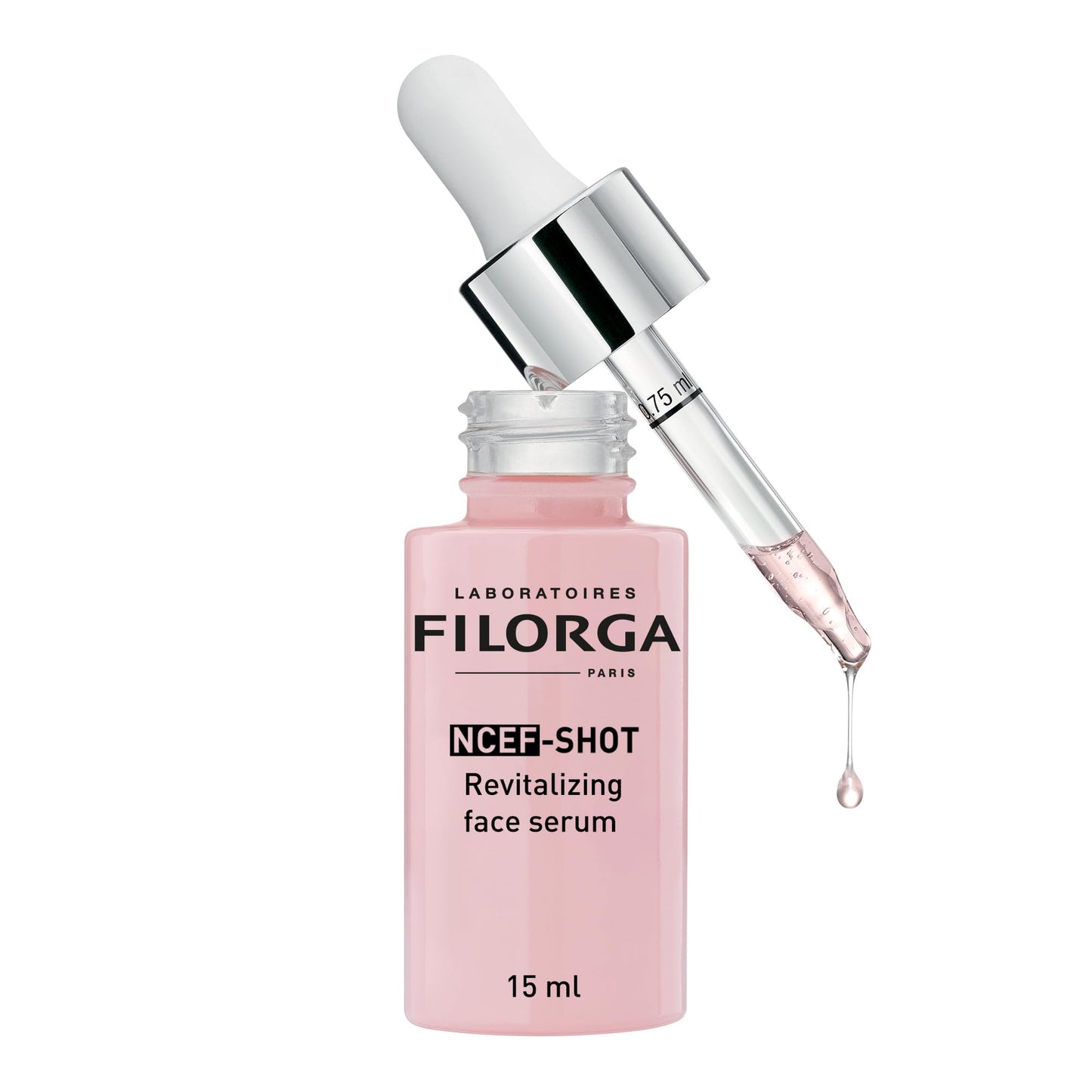 Filorga NCEF-SHOT Revitalizing face serum in pink bottle with dropper on Tampa Home & Garden Store