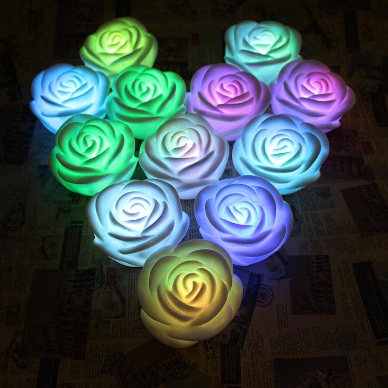 Flameless LED Rose-Shaped Lights set 6/12pcs multicolor glow Stevvex on Tampa Home & Garden Store