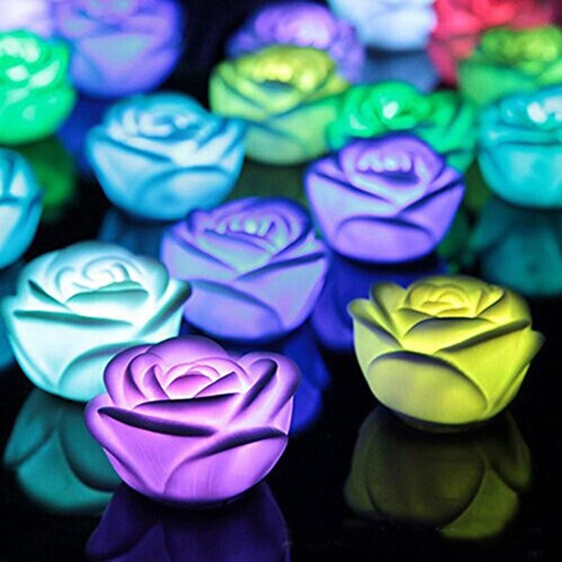Flameless LED rose candles set of 6/12 colorful rose-shaped lights on Tampa Home & Garden Store
