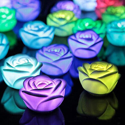 Flameless LED rose candles set of 6/12 colorful rose-shaped lights on Tampa Home & Garden Store
