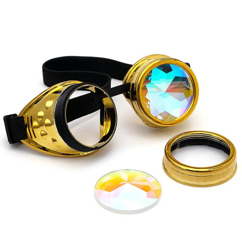 Steampunk goggles FLIPSTYLEZLLC gold-tone frames, black strap, holographic crystal lenses on Tampa Home & Garden Store
