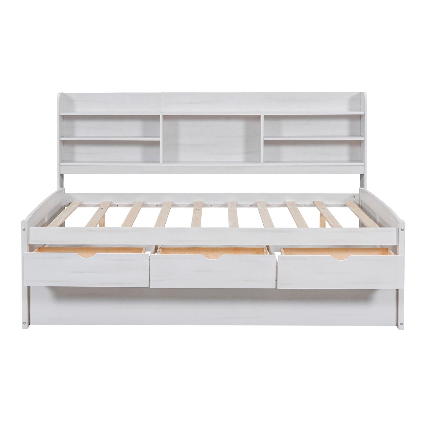 Captain Bed with built-in bookshelves, 3 drawers and trundle in white wood by HouseOfZazla on Tampa Home & Garden Store