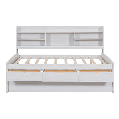 Captain Bed with built-in bookshelves, 3 drawers and trundle in white wood by HouseOfZazla on Tampa Home & Garden Store