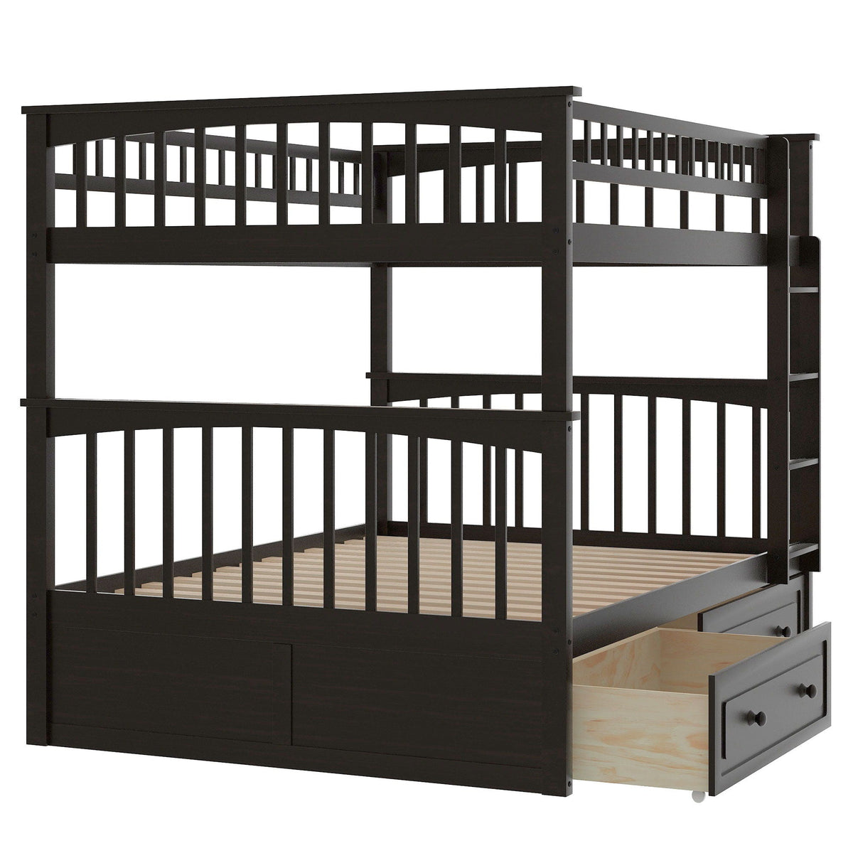 Bunk Bed With Drawers, Convertible, dark finish, HouseOfZazla with under-bed drawers on Tampa Home & Garden Store