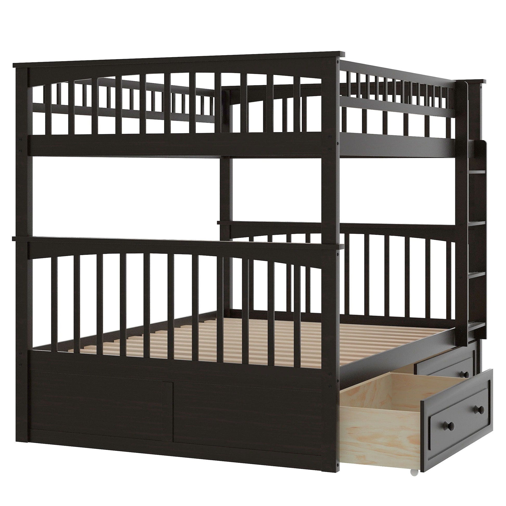 Bunk Bed With Drawers, Convertible, dark finish, HouseOfZazla with under-bed drawers on Tampa Home & Garden Store