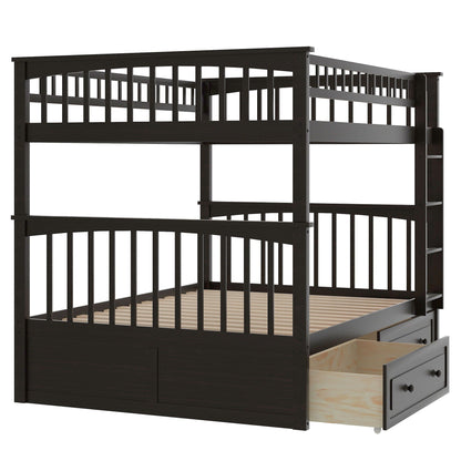 Bunk Bed With Drawers, Convertible, dark finish, HouseOfZazla with under-bed drawers on Tampa Home & Garden Store