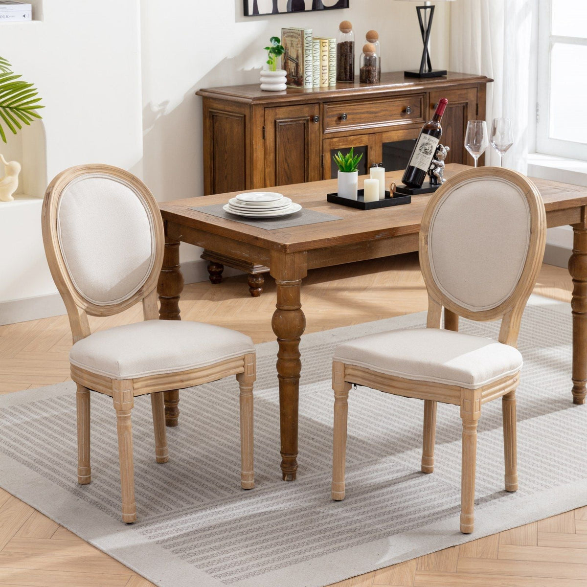 HouseOfZazla 4-chair dining set with beige fabric backs and seats around table on Tampa Home & Garden Store