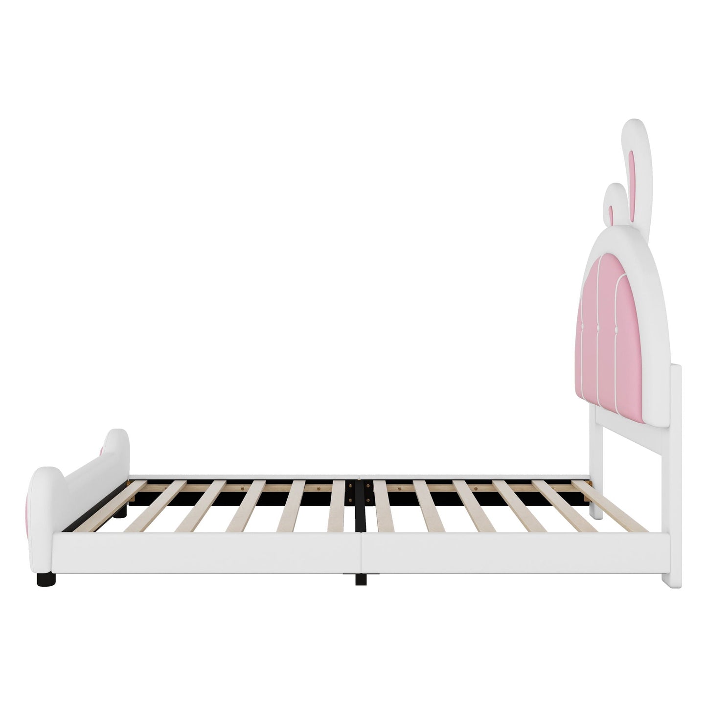 Upholstered platform bed with rabbit-shaped headboard, white frame and pink tufted panels on Tampa Home & Garden Store