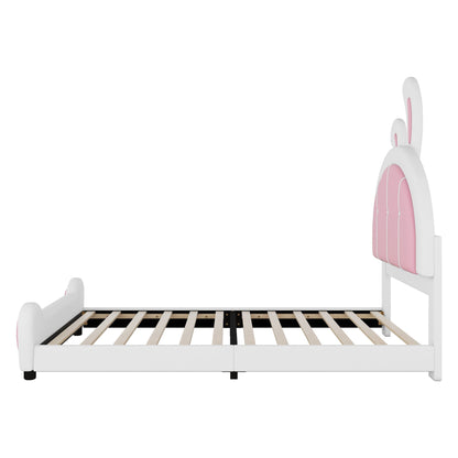 Upholstered platform bed with rabbit-shaped headboard, white frame and pink tufted panels on Tampa Home & Garden Store