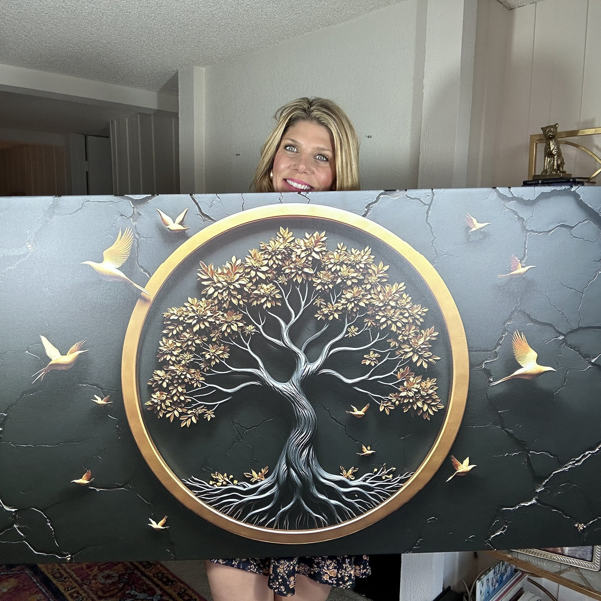 3D Celtic Tree of Life Wall Art IV canvas by Tailored Canvases; gold-ring circular tree design on Tampa Home & Garden Store