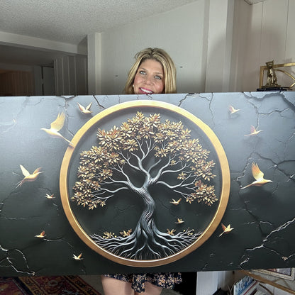 3D Celtic Tree of Life Wall Art IV canvas by Tailored Canvases; gold-ring circular tree design on Tampa Home & Garden Store