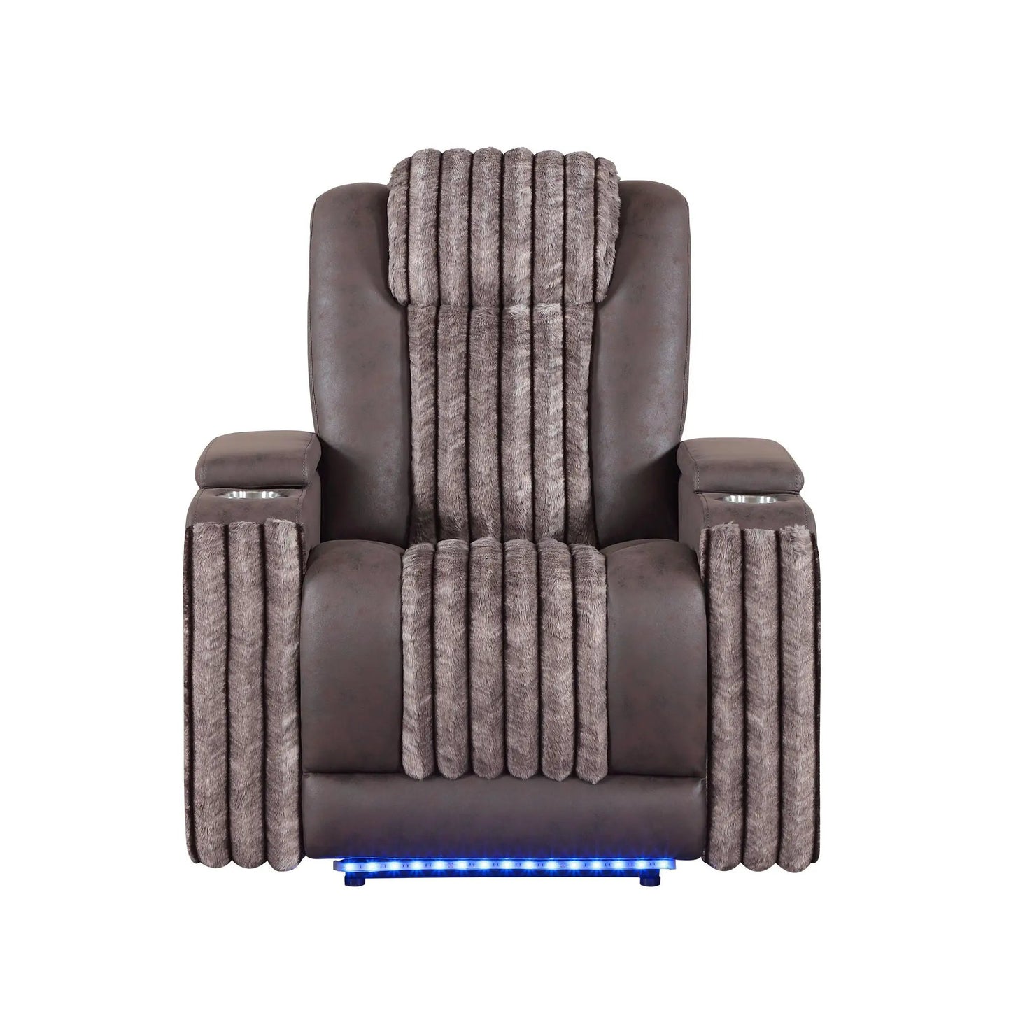 Duran Power Recliner with Headrest in brown leatherette and plush fur panels, Unique Piece on Tampa Home & Garden Store