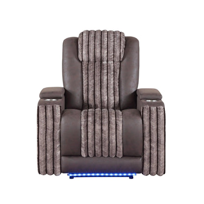 Duran Power Recliner with Headrest in brown leatherette and plush fur panels, Unique Piece on Tampa Home & Garden Store