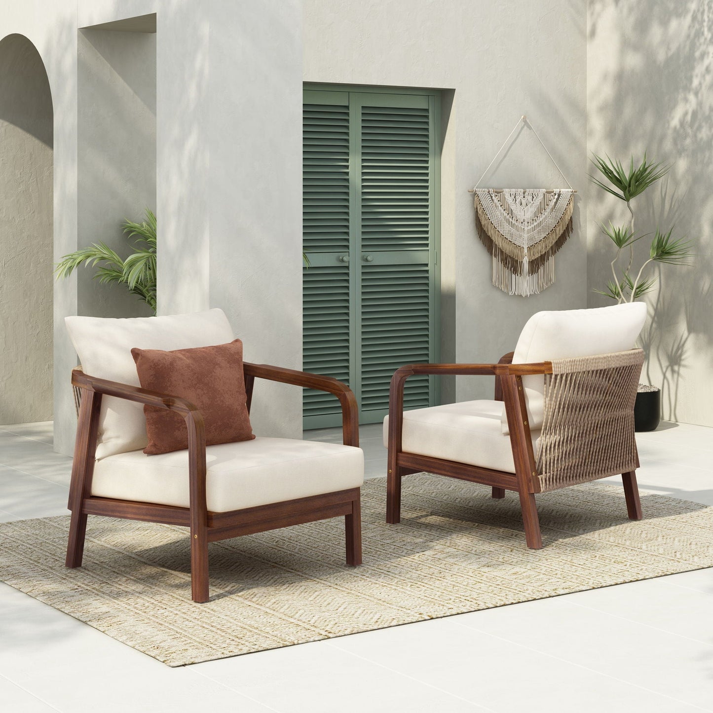 Solid Wood Lounge Chair With Woven Backrest