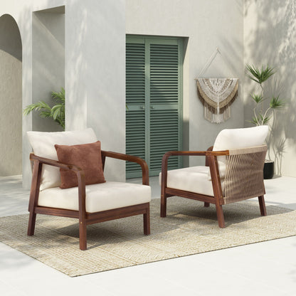 Solid Wood Lounge Chair With Woven Backrest