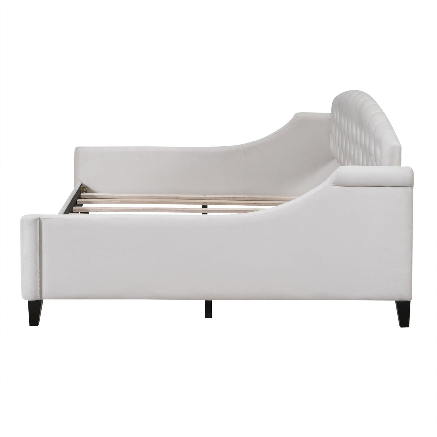 Modern tufted button daybed in white upholstery with curved tufted headboard, HouseOfZazla on Tampa Home & Garden Store