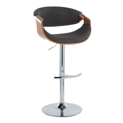 Mid Century Modern adjustable barstool with swivel, dark gray fabric and wood arms on Tampa Home & Garden Store