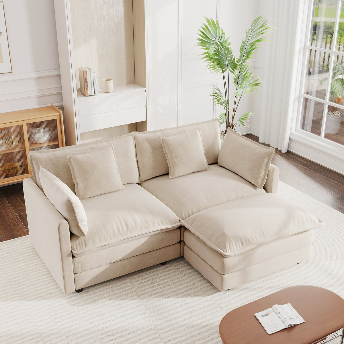 Beige chenille two-seater sofa with ottoman and L-shaped sectional by HouseOfZazla on Tampa Home & Garden Store