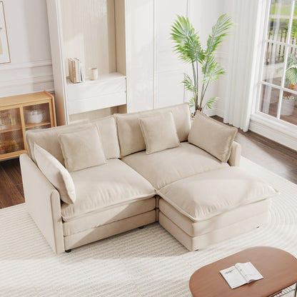 Beige chenille two-seater sofa with ottoman and L-shaped sectional by HouseOfZazla on Tampa Home & Garden Store