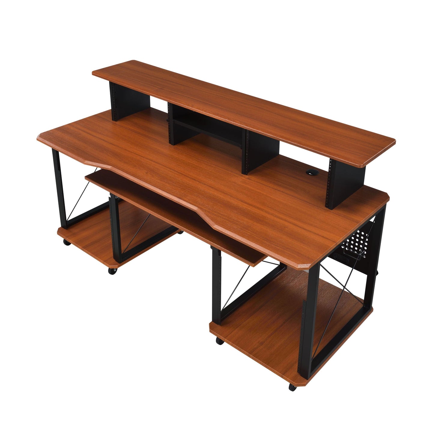 Megara Music Desk with Multiple Storage, walnut wood finish and black metal frame on Tampa Home & Garden Store